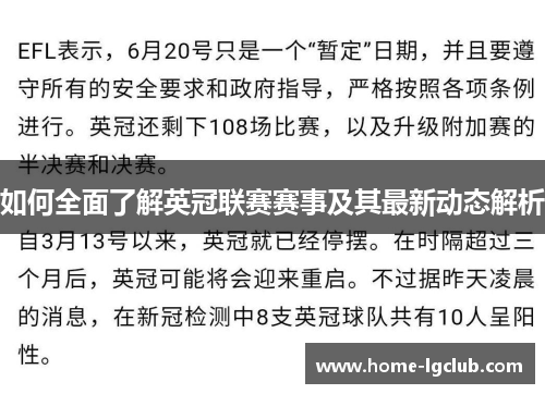 如何全面了解英冠联赛赛事及其最新动态解析